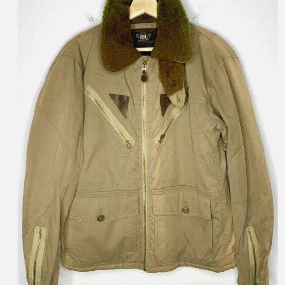 RRL Ralph Lauren Medium Shearling Bomber Jacket Polo Fur Flight A2 Leather VTG